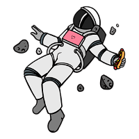astronaut floating with hotdog